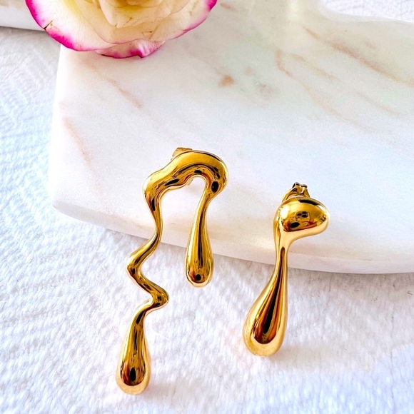 Anointed Beauty Boutique Jewelry - Unique Drop 18K Gold Plated Stainless Steel Earrings